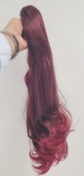 Prenses Peruk - Canlı Kızıl Ombreli Sentetik Saç Tokalı Atkuyruk Postiş