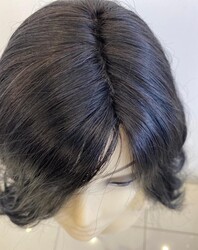 Doğal Koyu Kestane Deri Tepelikli Gerçek Saç Uzun Peruk - Thumbnail